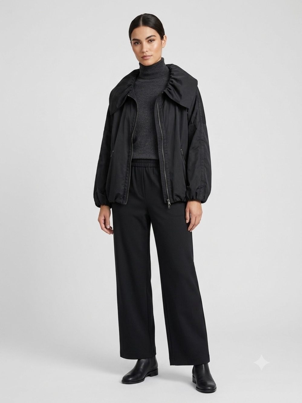 Due Per Due Cowl Collar Puffy Lightweight Bomber Jacket